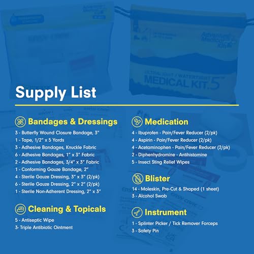 Adventure Medical Kit Ultralight/Watertight Medical Kit .5 - Up to 2 People, Up to 2 Days - Includes Bandages, Blister Ess...