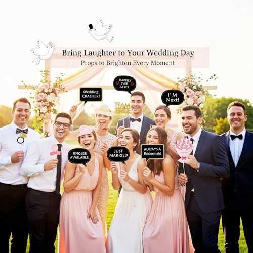 Kotbs 52pcs Wedding Photo Booth Props, Bachelorette Party Photo Booth Prop Kit for Bridal Shower, Engagement and Valentine...