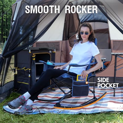 Portal Outdoor Rocking Chair Camping Folding Portable Rocker with Cup Holder Side Pocket Carry Bag, Support 350LBS (Mesh B...