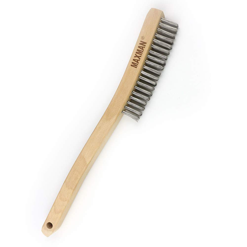 MAXMAN Wire Brush, Heavy Duty Stainless Steel Wire Brushes for Cleaning Rust, Grill Brush, Steel Brush for Paint Removal, Welding, Stiff Bristle Metal Brush with 14" Long Beech Handle, Large