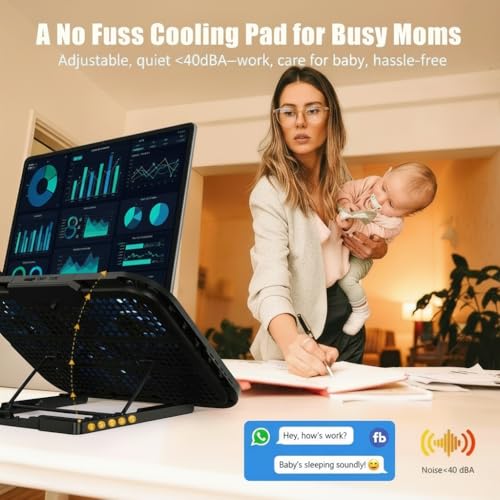 Laptop Cooling Pad with 3 Quiet Fans, 5-Level Height Adjustable Ergonomic Stand, 2 USB Ports & Phone Holder, Fits 12-17 In...