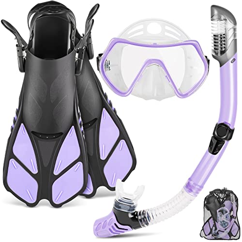 ZEEPORTE Mask Fin Snorkel Set, Travel Size Snorkeling Gear for Adults with Panoramic View Anti-Fog Mask, Trek Fins, Dry To...