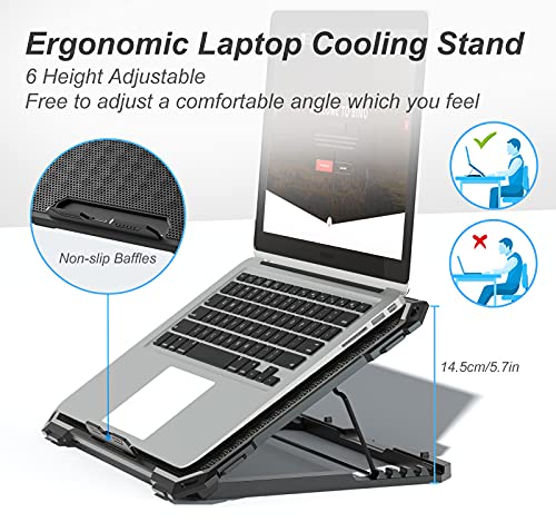 ICE COOREL Laptop Cooling Pad with 6 Cooling Fans, Cooling Pad for Laptop Fan 13-15.6 Inch, Laptop Cooler Stand with 6 Hei...