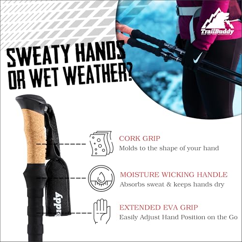 TrailBuddy Foldable Trekking Poles – Ultralight 7075 Aluminum, EVA & Cork Grip Collapsible Hiking Poles – Lightweight Adju...
