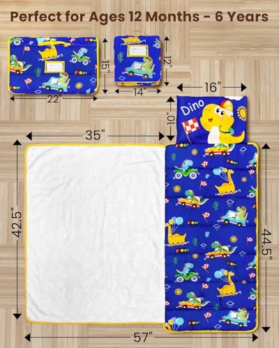 Primlect Toddler Nap Mat with Removable Pillow and Flannel Blanket, Portable Sleep Bag for Kids, Easy to Roll up, Washabl...
