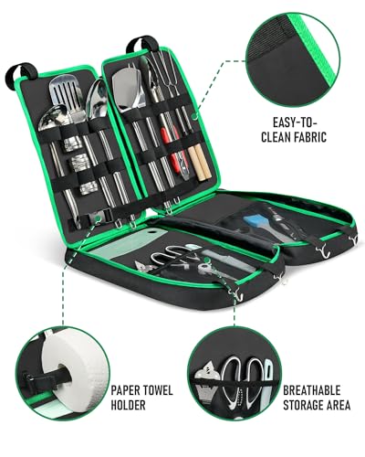 FANGSUN Camping Cooking Utensils, 16 PCS Portable Camping Kitchen Set with Grill Accessories, Camp Gifts for Men Dad, New ...