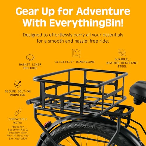 Retrospec EverythingBin Heavy-Duty Steel eBike Rear Basket with Water-Resistant Liner - Large Capacity Cargo Carrier for Electric Bikes (13x18x5.7)