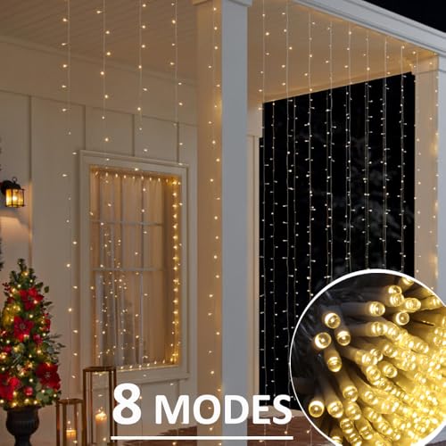 Solhice LED Curtain Lights Outdoor 20ft x10ft, 600 LED Plug in Hanging Christmas String Lights Indoor Bedroom, Twinkle Lig...
