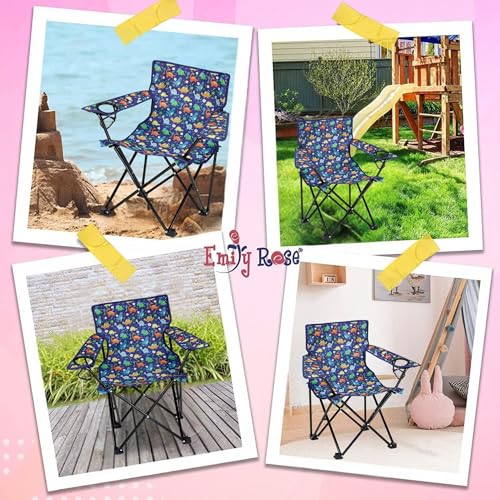 Emily Rose Kids Playful Dinosaurs Folding Beach Camp Chair Ages 2-7 - Toddler Travel Chair with Safety Lock Cup Holder & C...