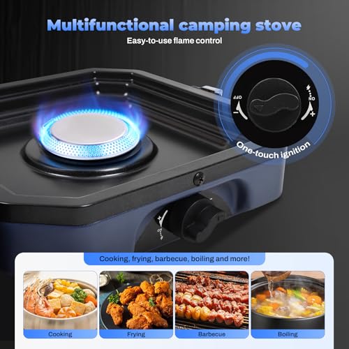 Propane Double Burner Two Burner Camp Stove, 16000 BTU Portable Folding Gas Stove for Camping, With grill, grill pan and c...