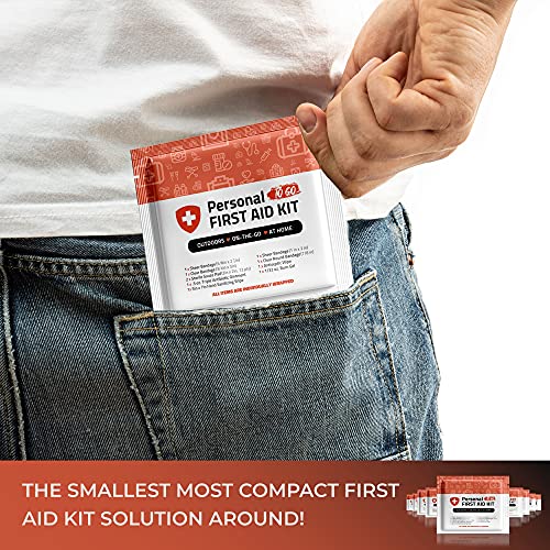 Personal First Aid Kit- 10 Pack | Clean, Treat, Protect Minor Cuts, Scrapes and Burns | Perfect for Home, Office, Car, Sch...