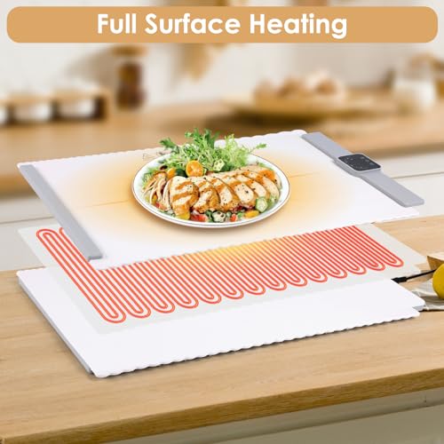 Food Warming Mat - 5 Temperature Settings, 4-Hour Timer, Child Lock, Flexible Silicone, Easy Clean, Multi-Use, Perfect for...