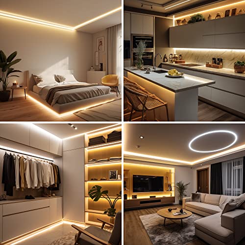 AXMOTUT COB LED Strip Light Warm White, High Bright LED Strips with 2400LEDs, RF Remote and UL Power Supply, 3000K Dimmabl...