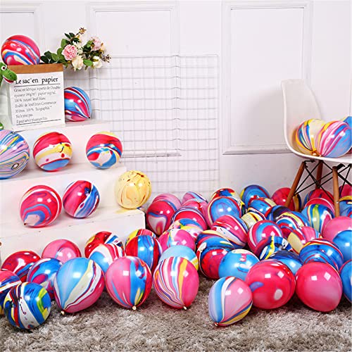 Rainbow Tie Dye Balloons 100PCS 12 Inch Agate Marble Latex Swirl Balloons For Tie Dye Birthday Party Supplies,Candyland,Ba...