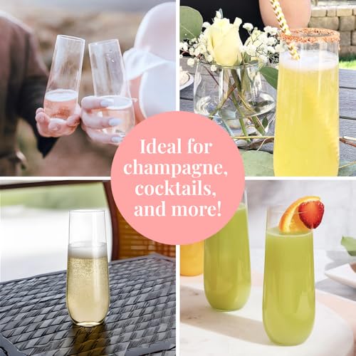 Prestee 48 Pack Plastic Champagne Flutes 9 oz - Stemless Disposable Champagne Flutes for Cocktails Mimosa Bar and Party Su...