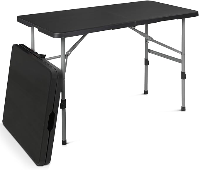Athena Collection 4ft Folding Table, Lightweight Portable Desk with Handle, Square Foldable Plastic Table for Card Games, ...