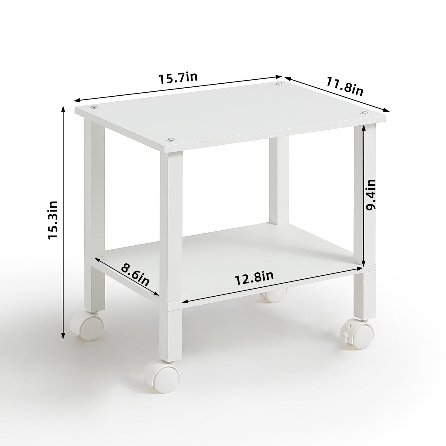 YUFAM 2 Tier Printer Stand with Storage,Under Desk Shelf Printer Table, Rolling Printer Cart for Office,Home,White