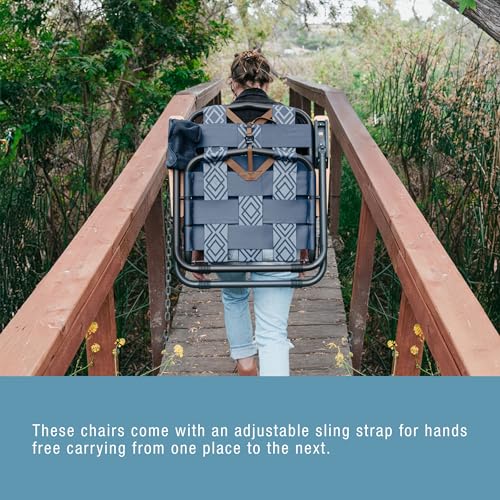 CleverMade Kove Midnight Black Beach Camping Chair, Hands Free Carrying Strap + Real Wood Handles & 2 Cup Holders, Foldabl...