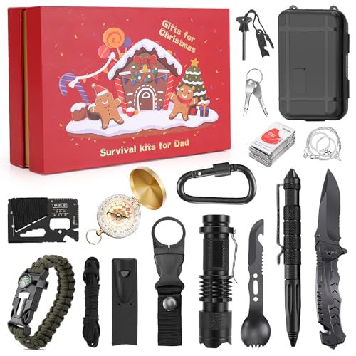 Gifts for Men Christmas Survival Kit 17 in 1, Survival Gear and Supplies for Adult Teen Men, Survival Case, 2025 Xmas Holi...