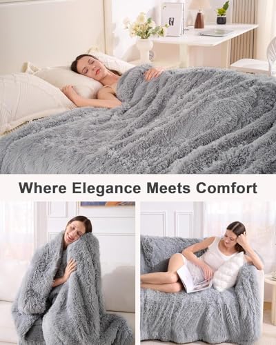 UINIU Super Soft Fluffy Fuzzy Faux Fur Sherpa Fleece Blanket Twin Size, Plush Thick Warm Blanket for Bed Couch, College Do...