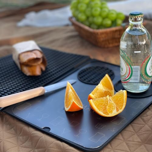 Bar Mat, Bar Accessories, Multifunctional Folding Cocktail Mat with Cutting Board, 18" X 12"(Black) Drying Mats,Bar Mat fo...