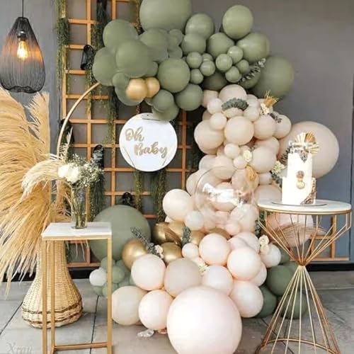 PartyWoo Sage Green Balloon Arch Kit Garland 142pcs Different Sizes of 18 12 10 5 Inch Olive Dusty Boho Green Balloons for...