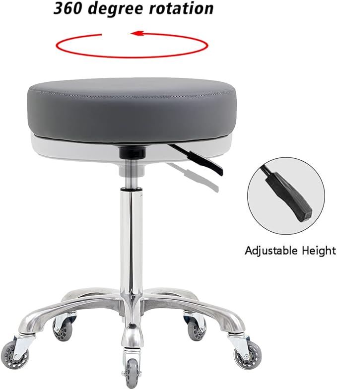 Ainilaily Rolling Stool with Wheels, Heavy Duty 400 lbs Stool for Shop Guitar Lab Tattoo Workbench Medical, Adjustable Swivel Chair (Grey)