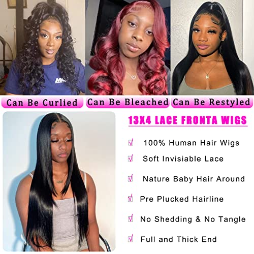 bunGiol 28Inch Lace Front Wigs Human Hair 180% Density 13x4 HD Transparent Straight Lace Front Wigs Human Hair Pre Plucked Brazilian Virgin Hair Lace Frontal Wigs For Black Women