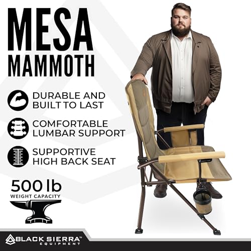 Black Sierra Oversize Camping Chair for Adults Supports 500 lbs, XL Heavy Duty Hard Arm Folding Chair, Steel Frame Durable...