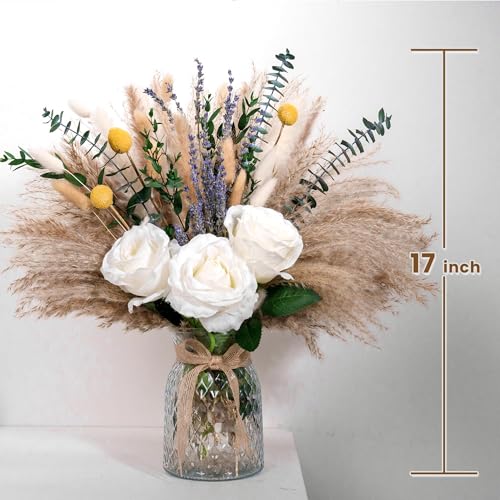 Faux Flower Arrangement with Vase, Center Pieces Decoration for Table, Pampas Grass Floral Décor, Thanksgiving & Christmas...