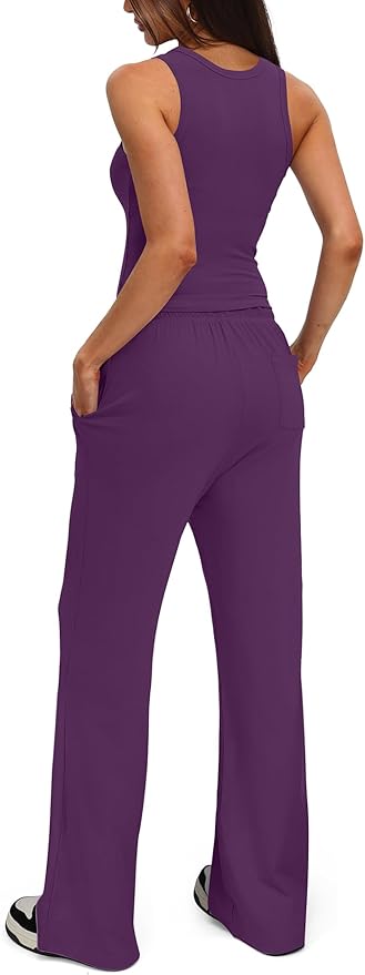 Darong Women's 2 Piece Outfits Lounge Sets Sleeveless Tank Tops Wide Leg Pants Sets Tracksuits Match Sets