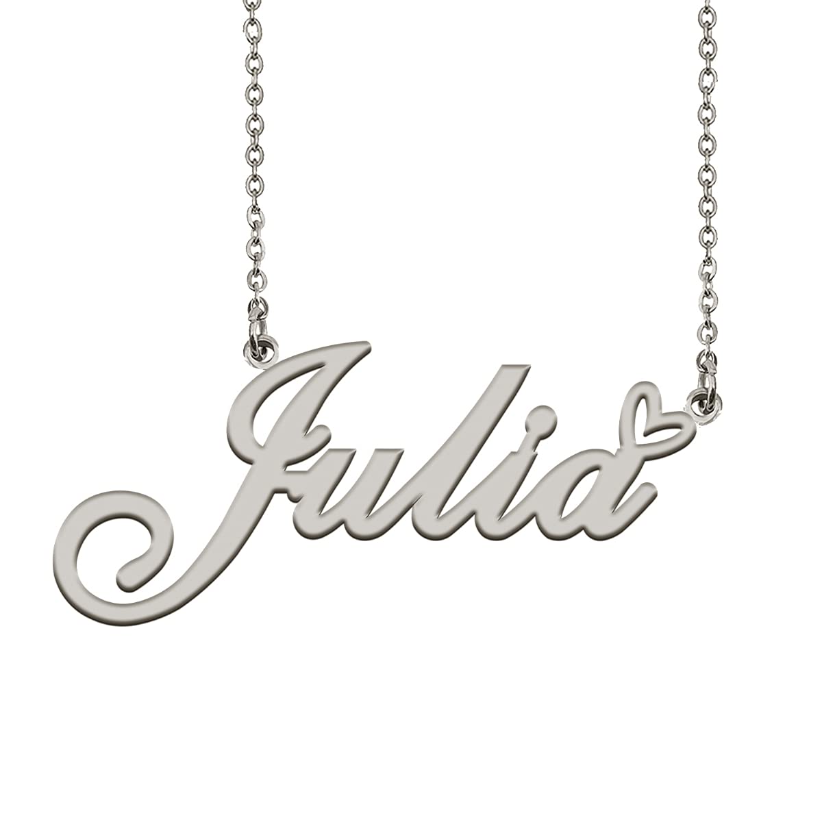 HUAN XUN Initial Name Necklaces Silver for Women Julia Necklace Heart Pendant Jewelry for Christmas