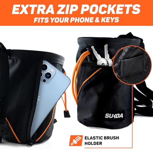 Chalk Bag for Rock Climbing - Rock Climbing Gifts Gear Accessories - Quick-Clip Belt, Large Zippered Pockets & Brush Holde...