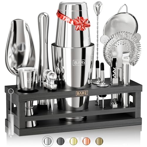 BARE BARREL® Mixology Bartender Kit Bar Set | 16-Piece Cocktail Shaker Set | Martini Barware Mixing Tools for Home Bartend...