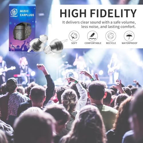 LYSIAN High Fidelity Concert Ear Plugs for Music- 2 Pairs Reusable Musicians Earplugs for Noise Cancelling, Concert Festiv...