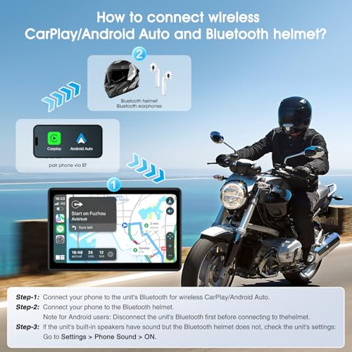 7 Inch Portable CarPlay for Motorcycle, Waterproof Touchscreen Wireless Car Play Android Auto Screen GPS Navigation for Mo...