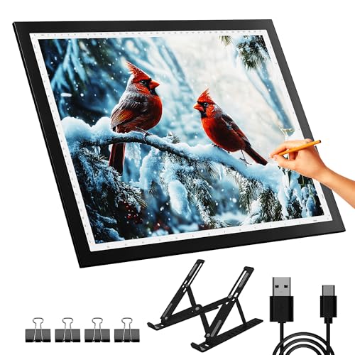 DONPODER A3 Light Pad for Diamond Painting with Stand, Diamond Art Light Board 5500 Lux,Tracing Light Box 10 Levels/Steple...