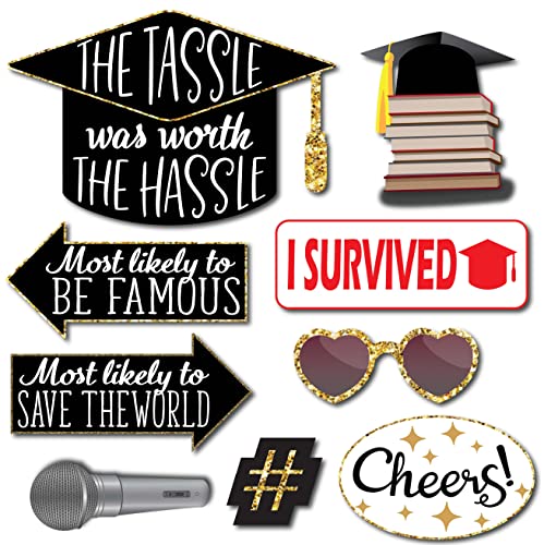 Graduation Photo Booth Props - 41-pc Photobooth Kit with 8 x 10-Inch Sign, 60 Adhesive Pads, 45 Sticks - Graduation Props...
