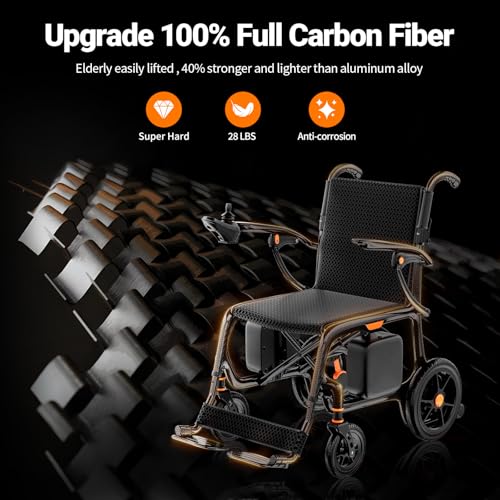 28lbs Ultralight 28 Miles Long Range 100% Carbon Fiber Travel Electric Wheelchairs for Adults, FreeWink Foldable Portable ...