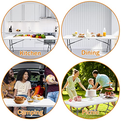 ANJONG ANJ 6FT Dining Table, Foldable Plastic Utility Table, Indoor Outdoor Camping, Picnics and Parties, White, Load Capa...