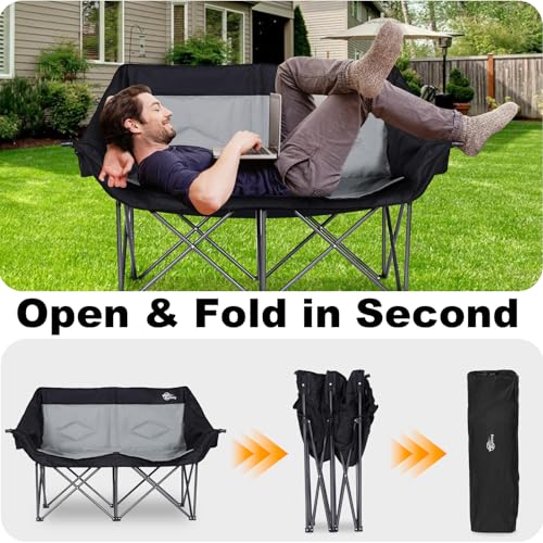Bolosy 2 Person Camping Chair Camping Loveseat Oversized Double Folding Camping Chair Heavy Duty Two Person Camp Chair Lov...
