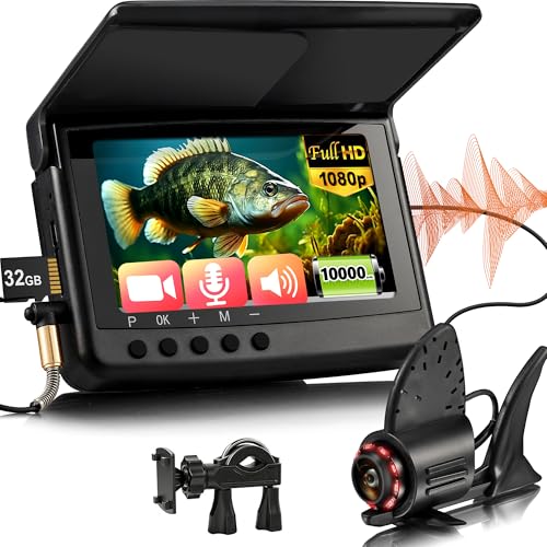 2026 𝐍𝐄𝐖 [Audio+Video Record] HD1080P Ice Fishing Camera w/DVR 32GB, 10000mAh, 5'' OLED, Ice Fishing Camera Underwater ...