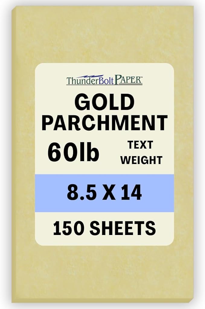 150 Gold Parchment 60# Text (=24# Bond) Paper Sheets - 8.5 X 14 inches Stationery Paper Colored Sheets Legal Size - 60 Pound is Not Card Weight - Vintage Colored Old Parchment Semblance