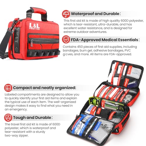 First Aid Kit for Car Home Travel Businesses,450 Piece Survival Gear First Aid,Large First Aid Kit Survival,Waterproof Eme...