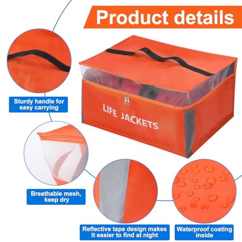 Dansydaisy 2 Pcs Life Jacket Storage Bag Heavy Duty 6 Capacity Life Jacket Nylon Storage Bag with Carrying Handle(Orange)