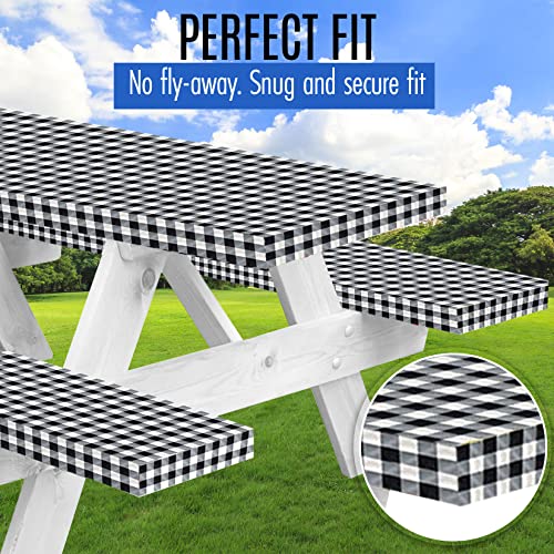 LINPRO Premium Picnic Table Cover with Bench Covers Vinyl Fitted Elastic RV Camping Accessories and Camper Must Haves Wate...