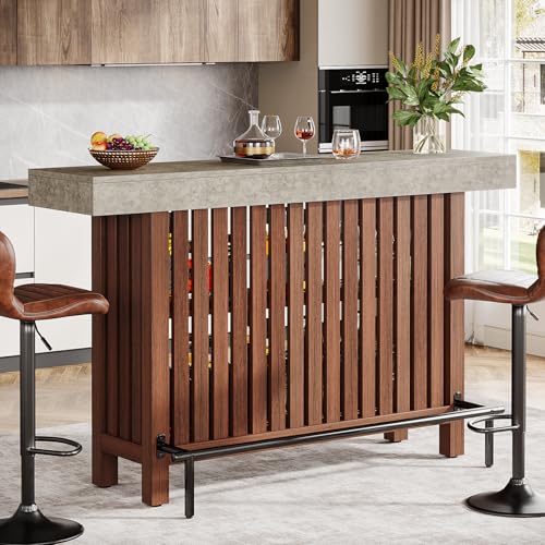 Tribesigns 63-Inch Large Bar Table, 2-Tier Home Bar Unit Mini Height Pub Table with Footrest, Modern Kitchen Island Coffee...