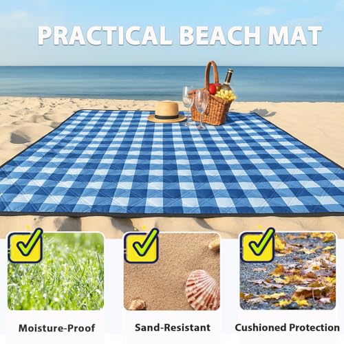TigeJoy Extra Large Picnic Blanket Waterproof Foldable 80''x80'', Outdoor Picnic Mat Beach Blanket Sandproof for Park, Gra...