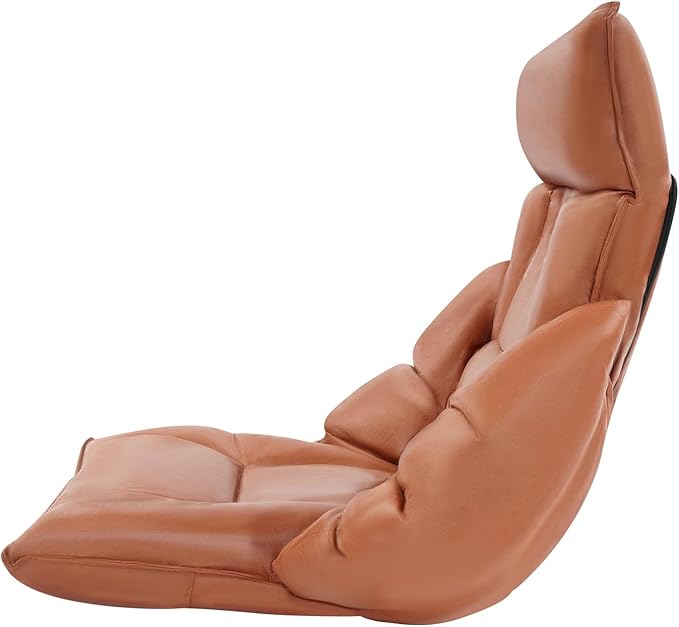 Floor Chair with Back Support, Folding Sofa Chair with 5 Adjustable Position, Cozy Tatami Human Bed with 5 Adjustable Positions for Living Room, Bedroom, Coffee Color