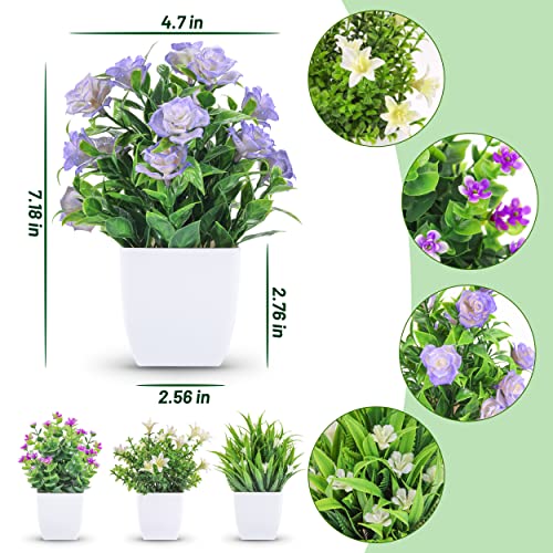Der Rose 4 Pack Small Fake Plants Mini Artificial Faux Plants Indoor with Flowers Spring Decorations for Home Room Farmhou...